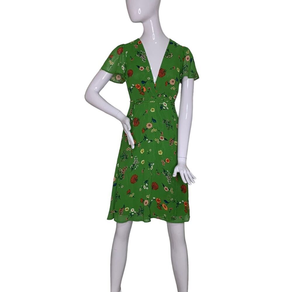 Forever 21 NWT Wrap Dress Floral Print Short Sleeve Green/Coral/Blue Size S